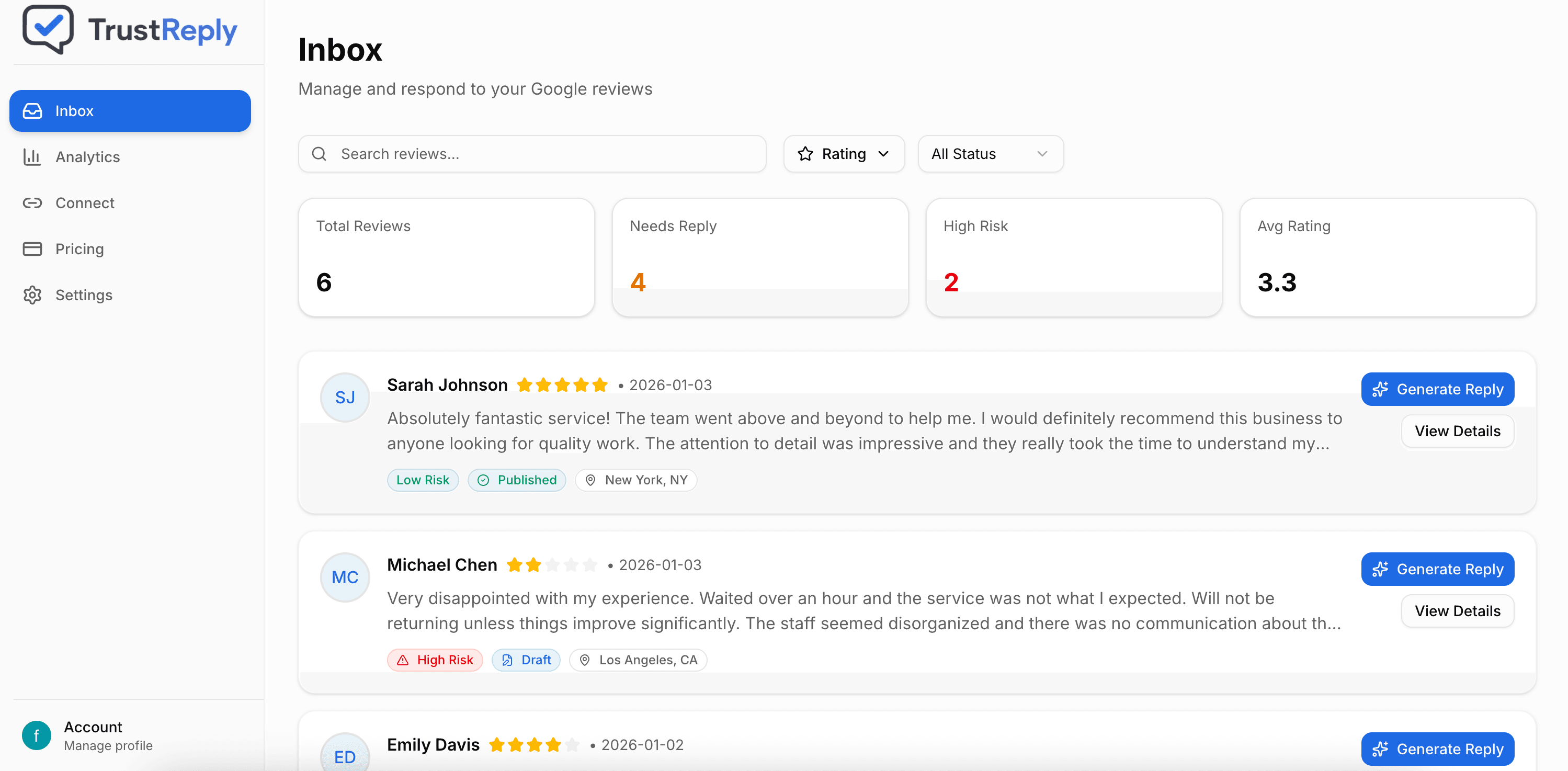 CleanReplies Dashboard Interface